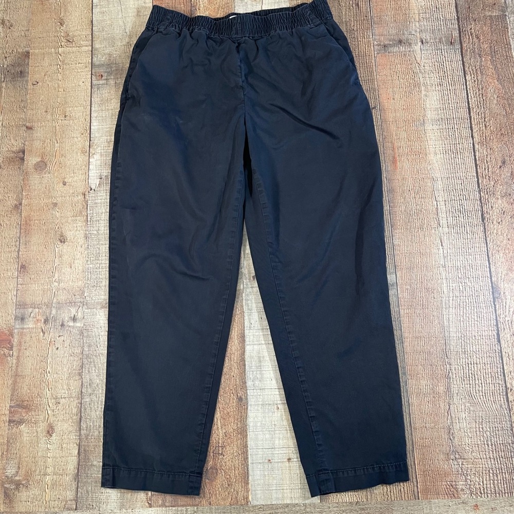 Everlane Black Easy Pant Lightweight Cotton Twill Elastic Waist Cropped Size 6
